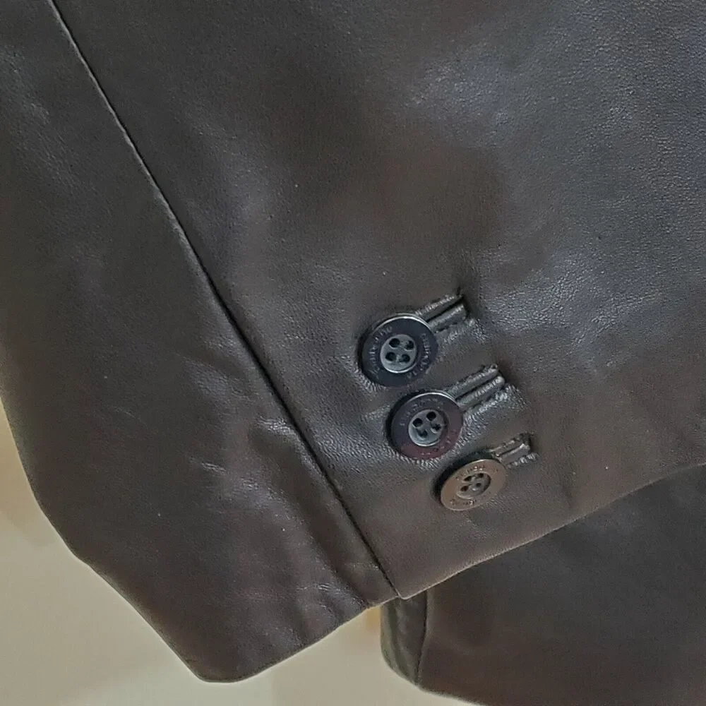 Claiborne Longer Coat Men 1X Black Lambskin Leather Jacket 3 Button Lined Blazer